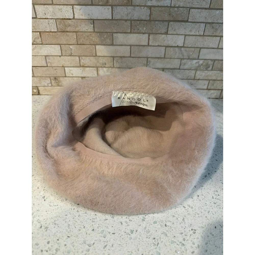 Vintage Kangol Hat Womens Bucket Fedora Soft Fuzzy Faux Fur Cap Beige Ladies